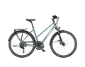 KTM Life Space női trekking kerékpár 2x9 fokozatú CUES váltó, tárcsafék, zöld/lila komfort váz 46cm
