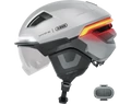 Abus HYP-E ACE kerékpáros bukósisak első és hátsó világítással index jelzővel mágneses lencsével gleam silver S (51-55cm)