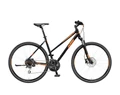 KTM Life Track női cross kerékpár 24 fokozatú Shimano Acera váltó, hidraulikus tárcsafék, mattfekete/narancs 46cm