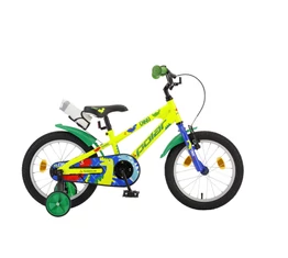 POLAR Junior 14&quot;-os gyerekkerékpár kontrás, dino design, kulaccsal, sárga