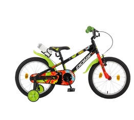 POLAR Junior 18"-os gyerekkerékpár kontrás, dino design, kulaccsal, fekete/zöld