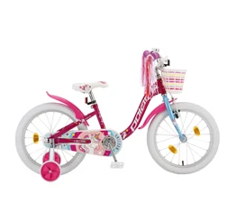 POLAR Junior 18"-os gyerekkerékpár kontrás, unicorn design, kosárral, sötét rózsaszín