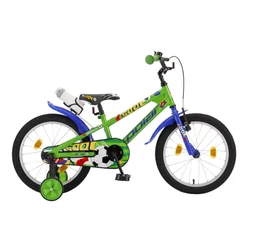POLAR Junior 18&quot;-os gyerekkerékpár kontrás, football design, kulaccsal, zöld
