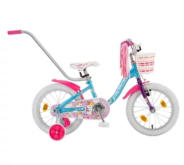 POLAR Junior 14&quot;-os gyerekkerékpár kontrás unicorn baby design, első kosárral