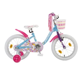 POLAR Junior 16&quot;-os gyerekkerékpár kontrás unicorn baby design, első kosárral