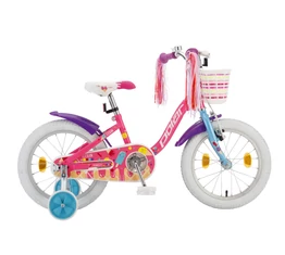 POLAR Junior 16"-os gyerekkerékpár kontrás icecream design, első kosárral, rózsaszín