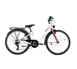 Neuzer Cindy City 24&quot;-os gyermek kerékpár lány 6 sebességes fehér/pink extra alacsony vázzal