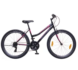 Neuzer Nelson 30 női MTB kerékpár 18 fokozatú, duplafalú kerekek, fekete/szürke-pink 17"