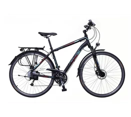 Neuzer Firenze 400 férfi alu vázas trekking kerékpár, agydinamós, 27 fokozatú váltó, teleszkópos fekete/türkiz-piros matt 19&quot;