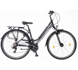 Neuzer Ravenna 100 női alumínium vázas trekking kerékpár agydinamós, teleszkópos fekete rózsaszín matt 17"