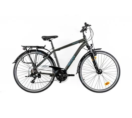 Neuzer Firenze 100 férfi alu vázas trekking kerékpár, agydinamós, teleszkópos szürkésolíva/azúrkék matt 17"