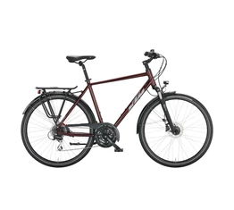 KTM Life Ride férfi trekking kerékpár 24 fokozatú Acera váltó, tárcsafék, nightred (dark silver) 51cm