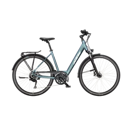 KTM Life Space női trekking kerékpár 2x9 fokozatú CUES váltó, tárcsafék, zöld/lila mono váz 43cm