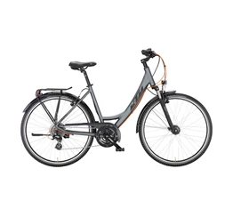KTM Life Joy női trekking kerékpár 24 fokozatú Shimano Altus váltó, mono vázas, acélszürke (fekete) 46cm