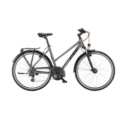 KTM Life Joy női trekking kerékpár 24 fokozatú Shimano Altus váltó duplacsöves acélszürke 51cm