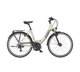 KTM Life Joy női trekking kerékpár 24 fokozatú Shimano Altus váltó, monovázas, pezsgő 43cm