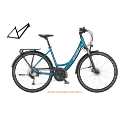 KTM Life Space női trekking kerékpár 2x9 fokozatú CUES váltó, tárcsafék, zöld/lila mono váz 46cm