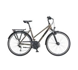 KTM Life Time női trekking kerékpár 27 fokozatú Deore váltó, metál tölgy barna, komfort vázas 46cm