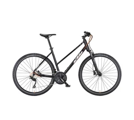 KTM X-Life Action női cross kerékpár 30 fokozatú Deore váltó, tárcsafék, levegős teleszkóp, fényes fekete 46cm