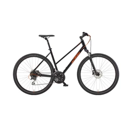 KTM X-Life Track női cross kerékpár 24 fokozatú Acera váltó, hidraulikus tárcsafék, fényes fekete-narancs 51cm