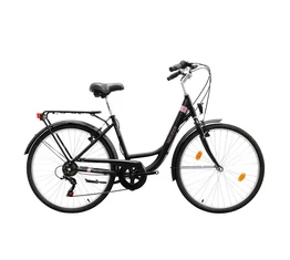 Neuzer Venezia 26"-os városi kerékpár 6 sebességes, fekete/korall, fekete fém sárvédőkkel 17"