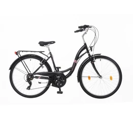 Neuzer Venezia 30 26&quot;-os városi kerékpár 18 sebességes, fekete/korall, fekete fém sárvédőkkel 17&quot;
