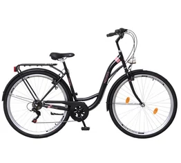 Neuzer Ravenna 6 28"-os városi kerékpár 6 sebességes Shimano váltó, fekete/korall