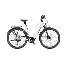 KTM Macina Style 820 női trekking Ebike/pedelec kerékpár Bosch Performance Line CX 100Nm/800Wh, 11 fokozatú CUES váltó, fehér, trapéz vázas 51cm