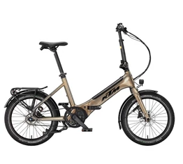 KTM Macina Fold 20 elektromos camping kerékpár Bosch Perf. PX Smart 75Nm/500Wh, Nexus 5 váltó, Gates szíjhatjás,  összecsukható, olive pearl