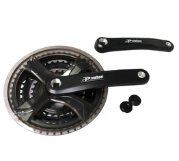 Prowheel alu hajtómű 28/38/48 fogas, 170mm hajtókar hossz, fekete/átlátszó nadrágszárvédővel