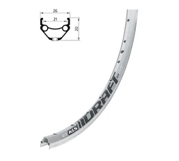 Kellys KLS Draft 26&quot; MTB abroncs 559x21mm, duplafalú, szegecselt, V-fékes, ezüst, 32 lyukas