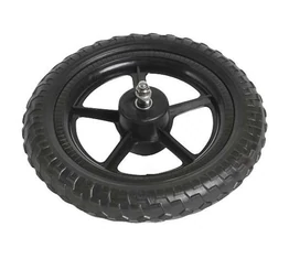 12-es első kerék, műanyag, fekete küllőzet, fekete "gumi", nem tömlős