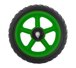 12-es műanyag első kerék golyós/kónuszos csapággyal, tömör gumival, zöld