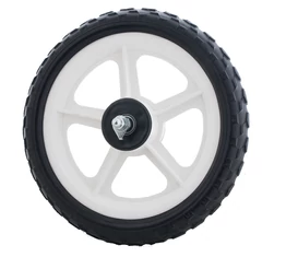 12-es műanyag első kerék golyós/kónuszos csapággyal tömör gumival fehér/fekete