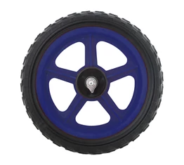 12-es műanyag első kerék golyós/kónuszos csapággyal tömör gumival kék/fekete