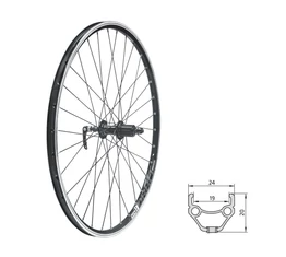 Kellys Draft MTB hátsó kerék 26" duplafalú, szegecselt, kazettás, gyorszáras, fekete