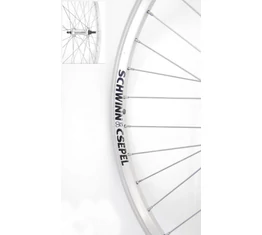 Csepel 26-os duplafalú MTB első kerék, ezüst, anyás, alu aggyal