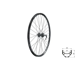 Kerék MTB elsö Kellys KLS Draft Black duplafalú agy tárcsafékhez és V-fékhez is