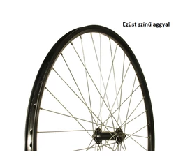 28-as (622mm) első kerék cross és trekking kerékpárokhoz fekete Mach Exe duplafalú felnivel ezüst alu aggyal gyorszár nélkül