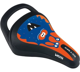 Kellys Wasper 023 gyerek nyereg fogantyúval, kék/narancs szörnyecskés