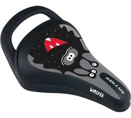 Kellys Wasper 023 gyerek nyereg fogantyúval, fekete/szürke szörnyecskés