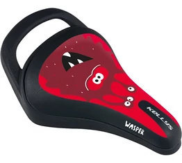 Kellys Wasper 023 gyerek nyereg fogantyúval, piros szörnyecskés