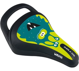 Kellys Wasper 023 gyerek nyereg fogantyúval, zöld szörnyecskés