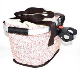 Pretty kerékpár kosár előre női alukeretes gyorsrögzítős 4 kg-ig terhelhető rózsaszín apró virágokkal