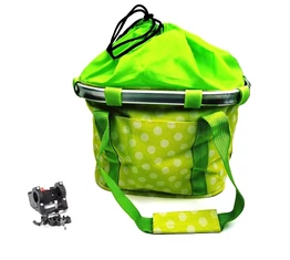 Fashion első kosár női alukeretes gyorsrögzítős 5kg-ig terhelhető zöld/sárga pöttyös