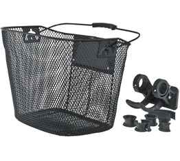 Kosár kormányra, gyorsrögzítős, sűrűszövésű, fekete, 5kg-ig terhelhető
