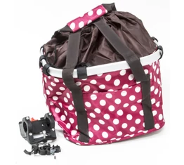 Fashion első kosár női alukeretes gyorsrögzítős 5kg-ig terhelhető pink/fehér pöttyös