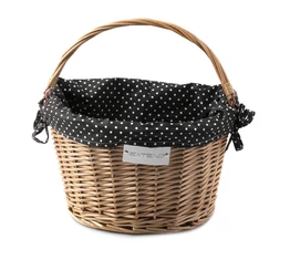 Extend Wicker natúr rattan kerékpáros első kosár pöttyös textillel és gyorsrögzítővel, natúr