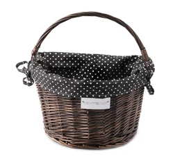 Extend Wicker natúr rattan kerékpáros első kosár pöttyös textillel és gyorsrögzítővel, barna