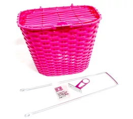 Sűrűszövésű, előre szerelhető műanyag, fonott, fix kosár, rózsaszín, fedeles